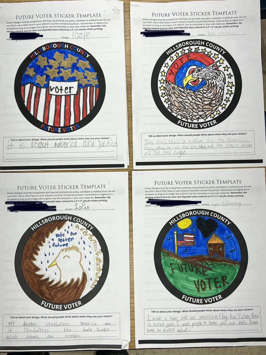 Lopez Elementary (@hcpslopezelem) on Twitter photo Look at these incredible designs! Our 4th and 5th graders designed “future voter“ stickers for our district-wide art contest. We’re so proud of their work. 🇺🇸🗳️ Wish them luck! #futurevoters #studentleaders <a href="/HillsboroughSch/">Hillsborough Schools</a> <a href="/ZemHarris/">Zemenaye Harris</a> <a href="/vanity_jolly/">Vanity Jolly</a> <a href="/rodgers_marie/">Marie Rodgers</a> Look at these incredible designs! Our 4th and 5th graders designed “future voter“ stickers for our district-wide art contest. We’re so proud of their work. 🇺🇸🗳️ Wish them luck! #futurevoters #studentleaders <a href="/HillsboroughSch/">Hillsborough Schools</a> <a href="/ZemHarris/">Zemenaye Harris</a> <a href="/vanity_jolly/">Vanity Jolly</a> <a href="/rodgers_marie/">Marie Rodgers</a>