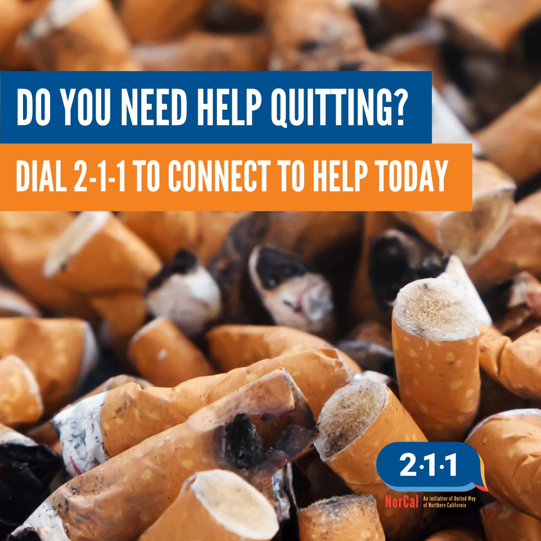 211Norcal's tweet image. Quitting smoking can be a difficult challenge. Let 211 be your resource - an immediate source of help and answers. Make the call today to get the support you need. #quitsmoking #211help