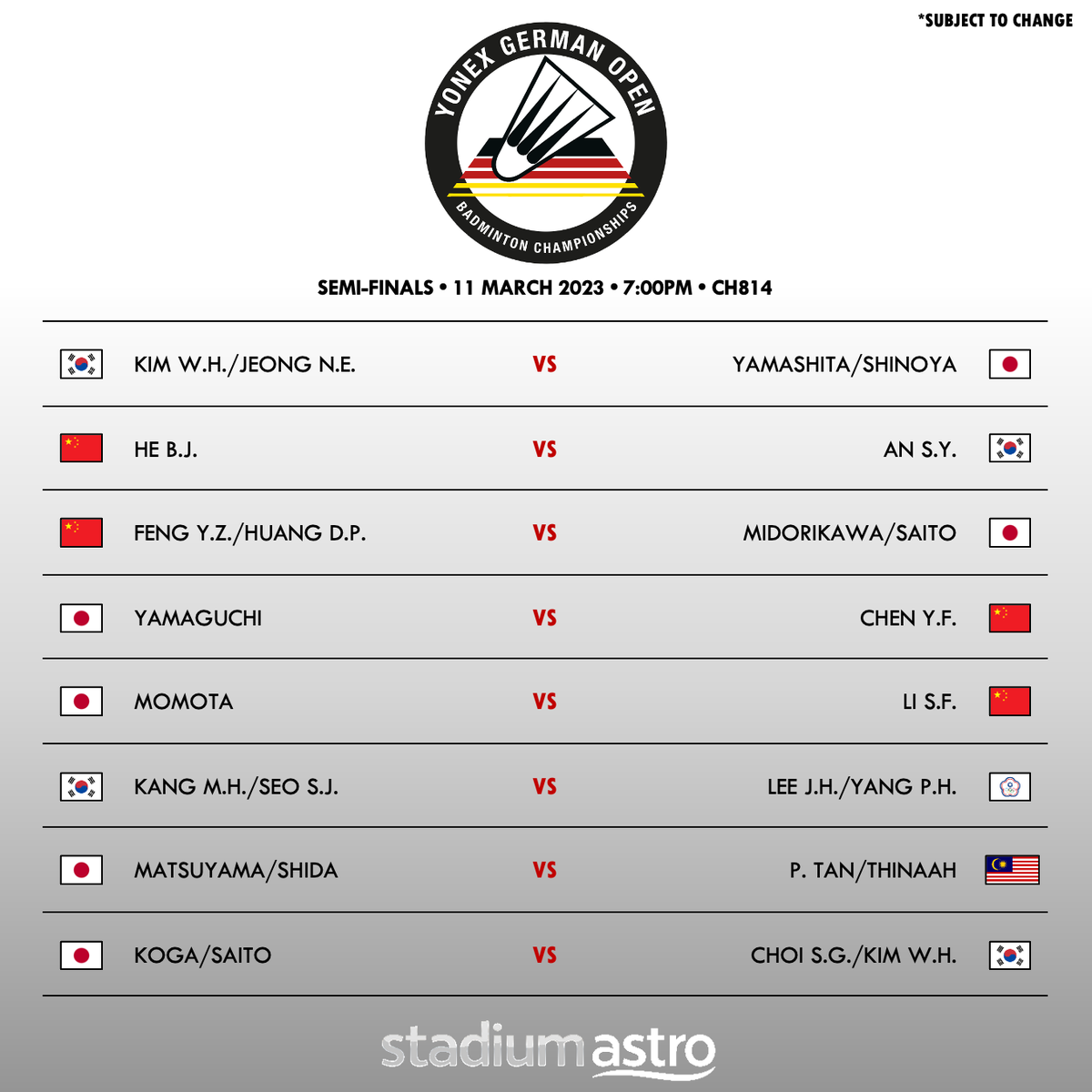 stadiumastro's tweet image. Viel Glück, Pearly &amp;amp; Thinaah! #GermanOpen2023

Follow us on Telegram: t.me/stadiumastro