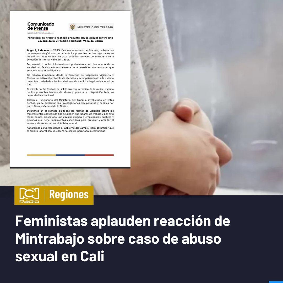 RCN980cali's tweet photo. #LoÚltimo  🚨 Luego de que el ministerio del Trabajo rechazara el presunto abuso sexual por parte de un funcionario de la entidad hacia una mujer en medio de una diligencia en el Valle, lideres feministas, defensoras de los derechos de la mujer y políticas caleñas se pronunciaron https://t.co/yede3sexv7