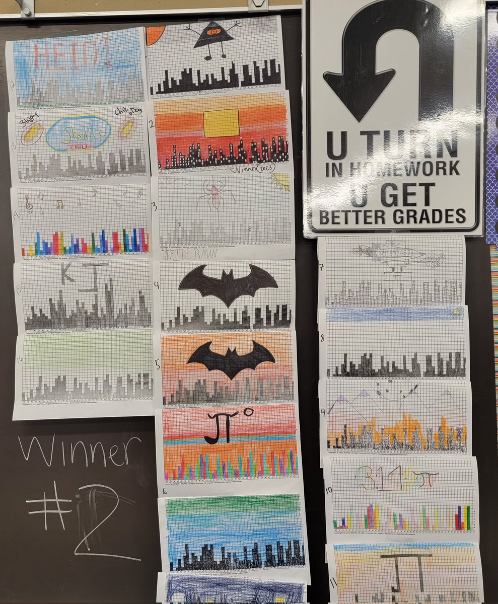 GMS304's tweet photo. "Pi" city in the sky drawings. Each winner of his/her class won an oatmeal creme pie! https://t.co/ADSm6uJTfp