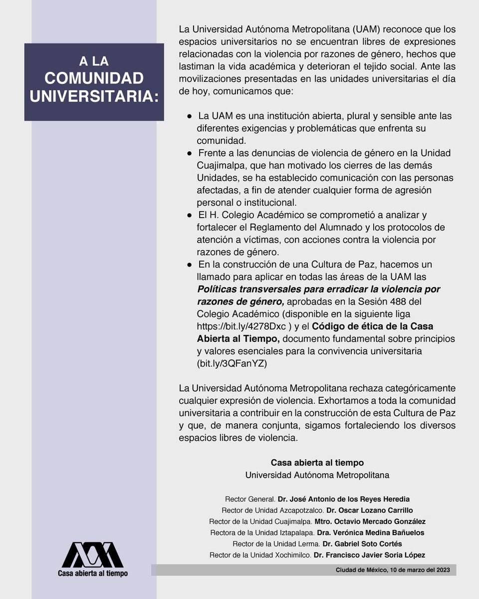 📣 ¡Información importante!
.
#UAM #SoyUAM
#MujeresUAM #8MUAM