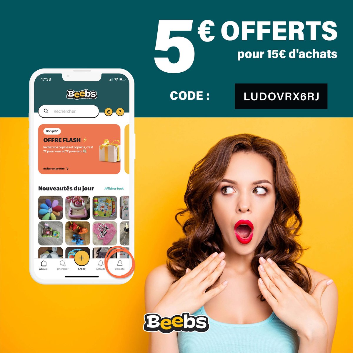 VZustavo's tweet photo. ✅ 5.00€ OFFERTS ✅ sur #beebs

Sur tout le site ➤ Code : LUDOVRX6RJ

Code parrainage à entrer lors de votre première commande éffectuée sur #beebs
(pour un montant minimum d'achat de 15 €).

#shopping #beebs #secondemain #bonplan #parrainage #concours #soldes #codepromo https://t.co/IOc9phAbuU
