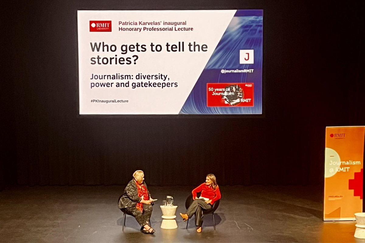 rmitjsoc's tweet photo. Five JSoc members put their burning industry questions directly to Patricia Karvelas (@PatsKarvelas) during an intimate chat on Thursday night.

This was ahead of her inaugural lecture at the Capitol Theatre — kicking off Karvelas’ tenure as an honorary RMIT professor. https://t.co/z2WvTqUEhq