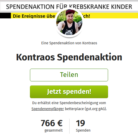 Einfach. Absolut. WILD.

Erster Tag März mit Herz und schon 766€! 

Danke <a href="/metashi12/">metashi12</a>, dass wir so kurzfristig mit einsteigen konnten und gemeinsam etwas im Kampf gegen Krebs leisten können! 🖤

FUCK CANCER - I WILL SCREAM THESE WORDS LOUD!
1/3
betterplace.org/de/fundraising…