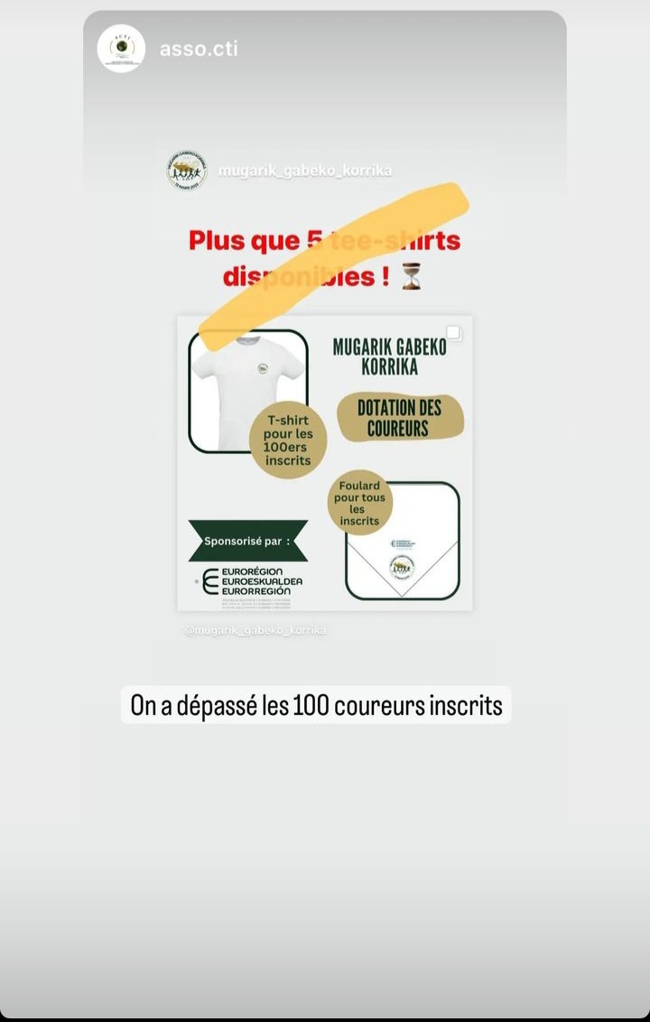 Acti_Asso's tweet photo. 🔴🔴 Eh oui!!!

RDV: ce dimanche, 12 mars 2023 au Fronton Gaztelu zahar à #Hendaye

🚶Marche: 9h30
🏃‍♀️Course: 10h30

@Euroregion_naen 
@CommunautePB 
@Course_MGK2023 
@tvpi_officiel 
@SO_Pau 
@sudouest 
@MediabaskInfo https://t.co/TQmrF3zvUf