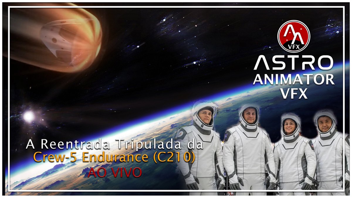 Christiano - AstroAnimatorVFX (@chris_astrovfx) on Twitter photo A Reentrada Tripulada da Crew Dragon Endurance (C210) com tradução simultânea. Link da LIVE: youtube.com/watch?v=NcqqUM…
#Tecnologia #Ciencia #Tripulacao <a href="/canaldoetore/">Canal do Étore</a> <a href="/AlineAkyno/">Aline Aquino</a> <a href="/marcelcampos/">Marcel Campos</a> <a href="/Expansao_Astro/">Jeff (Expansão Astronauta)</a> <a href="/LimaEspaco/">Marcelo Lima Space</a> <a href="/ASSA/">Astronomical Society of South Australia</a> <a href="/AWISNational/">Association for Women in Science</a> #MulheresNaCiencia <a href="/espacial_aeb/">Agência Espacial Brasileira (AEB)</a> #STEM A Reentrada Tripulada da Crew Dragon Endurance (C210) com tradução simultânea. Link da LIVE: youtube.com/watch?v=NcqqUM…
#Tecnologia #Ciencia #Tripulacao <a href="/canaldoetore/">Canal do Étore</a> <a href="/AlineAkyno/">Aline Aquino</a> <a href="/marcelcampos/">Marcel Campos</a> <a href="/Expansao_Astro/">Jeff (Expansão Astronauta)</a> <a href="/LimaEspaco/">Marcelo Lima Space</a> <a href="/ASSA/">Astronomical Society of South Australia</a> <a href="/AWISNational/">Association for Women in Science</a> #MulheresNaCiencia <a href="/espacial_aeb/">Agência Espacial Brasileira (AEB)</a> #STEM