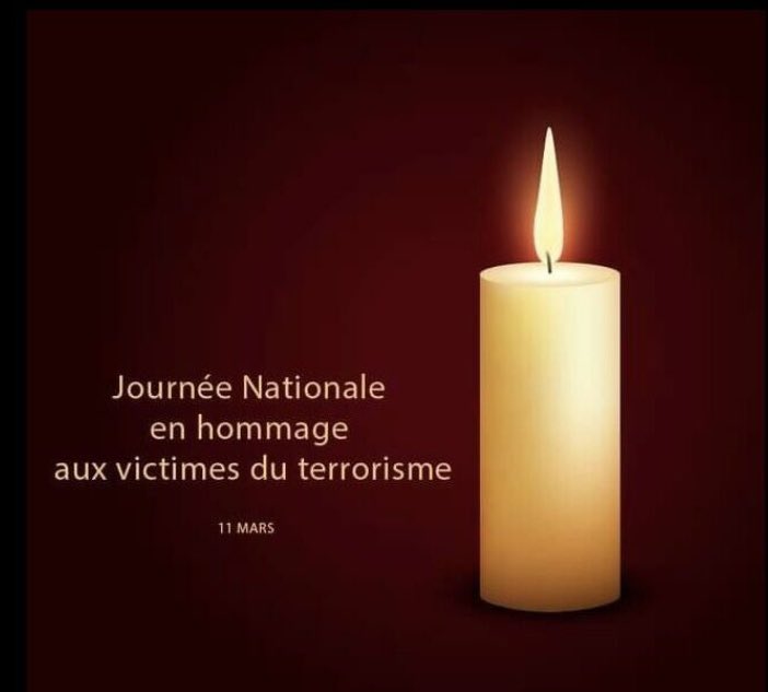 #11mars

4ème Journée Nationale d’hommage aux victimes de #terrorisme 
#neverforget 

Mes pensées vont aujourd’hui aux victimes, aux survivants, à leurs familles et à leurs proches

<a href="/Interieur_Gouv/">Ministère de l'Intérieur</a> 
<a href="/Sante_Gouv/">Ministère de la Santé</a> 
@CumpParis