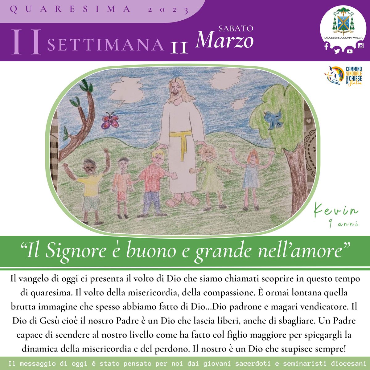 diocesisulmona's tweet photo. 🟣𝗜𝗜 𝗦𝗲𝘁𝘁𝗶𝗺𝗮𝗻𝗮 𝗱𝗶 𝗤𝘂𝗮𝗿𝗲𝘀𝗶𝗺𝗮 • #sabato
ɪʟ sɪɢɴᴏʀᴇ è ʙᴜᴏɴᴏ ᴇ ɢʀᴀɴᴅᴇ ɴᴇʟʟ’ᴀᴍᴏʀᴇ visto con gli occhi di Kevin che frequenta il #catechismo nella parrocchia di #Roccaraso. https://t.co/Pp2erQrkZA
