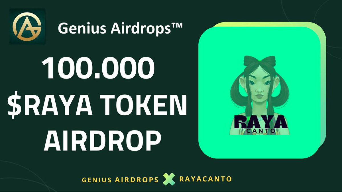 Genius Airdrops™ (@cryptoearning17) on Twitter photo 📣 Raya Canto X Genius Airdrops Massive #Giveaway
🎁 Total Reward Pool FCFS 100,000 Raya Token 🚀
To Enter:
✅ Follow <a href="/CryptoEarning17/">Genius Airdrops™</a> & @rayacantoo
✅ Like & RT Tag 3 Friends
✅ Finish tasks
gleam.io/vosGk/genius-a…
#Airdrop #Crypto #AirdropCrypto #airdrops 📣 Raya Canto X Genius Airdrops Massive #Giveaway
🎁 Total Reward Pool FCFS 100,000 Raya Token 🚀
To Enter:
✅ Follow <a href="/CryptoEarning17/">Genius Airdrops™</a> & @rayacantoo
✅ Like & RT Tag 3 Friends
✅ Finish tasks
gleam.io/vosGk/genius-a…
#Airdrop #Crypto #AirdropCrypto #airdrops