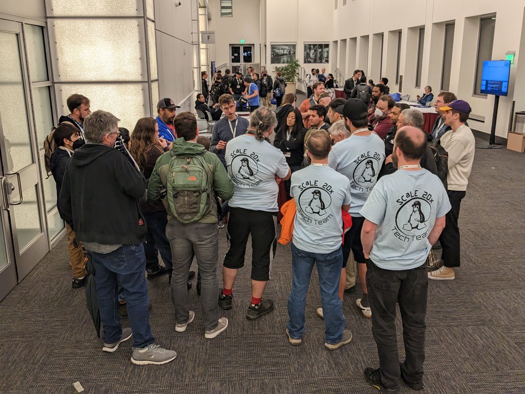 Almost 30 minutes after his #DevOpsDayLA talk, Brian Cantrell is still mobbed in the hallway at #scale20x