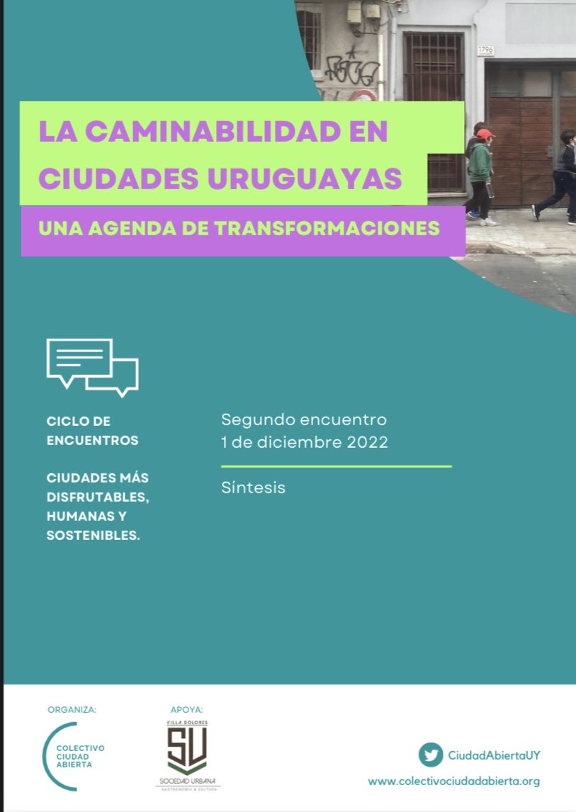 Con mucha alegría, compartimos el documento “La caminabilidad en ciudades uruguayas: una agenda de transformaciones”.

Es un trabajo que surge del encuentro que organizamos en diciembre 2022 y lo pueden descargar acá:
slideshare.net/ColectivoCiuda…

Va 🧵 con principales ideas