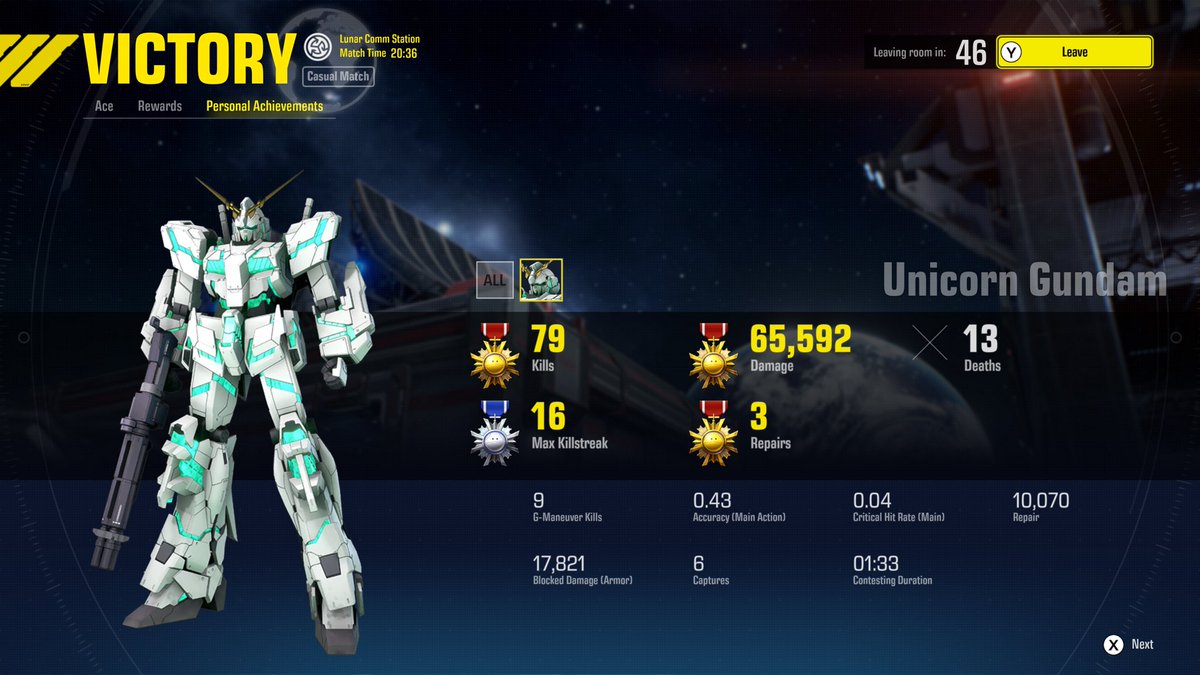 BonSamaa's tweet photo. This match was absolutely legendary! The best game in my entire #GundamEvolution career and the most satisfying MVP I’ve ever pulled off. 79 kills with a 16 max kill streak, just me and my Unicorn GOING OFF 🦄 #NuType #GUNDAMEVOLUTION https://t.co/ZOwwrGBAvh