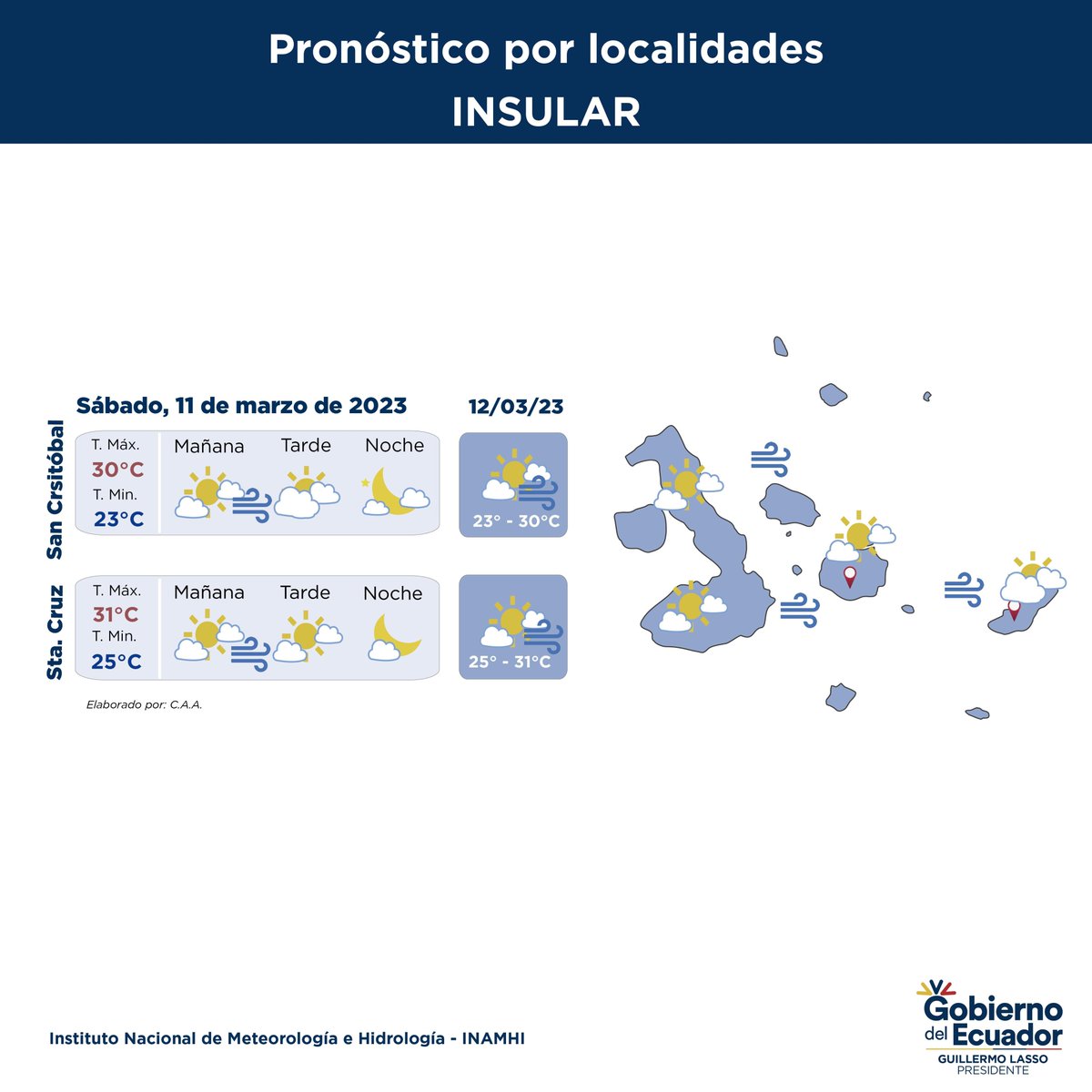 #PronósticoNacionalEC 🇪🇨- Pronóstico del tiempo para el sábado 11 y 12  de marzo de 2023