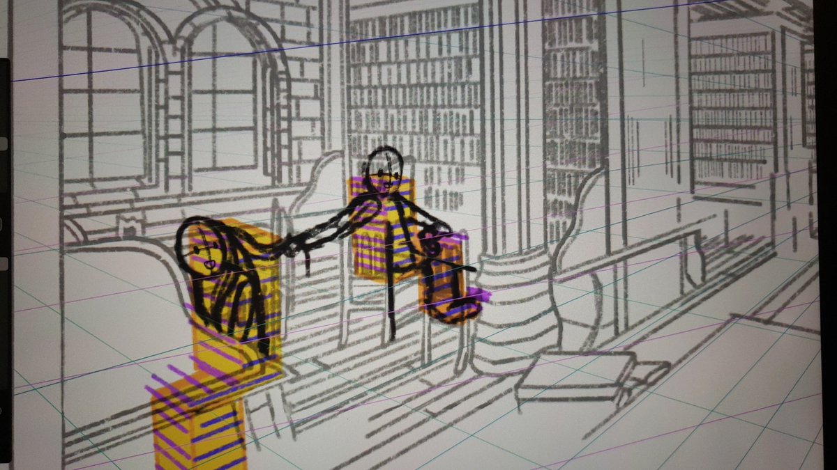 Day 1: after getting inspired with @javi_khoso 's class101 course, I've decided to try tackling perspective again. Using a reference for this background cuz I want to do a big environment with tons of lil characters, but the next one will be from scratch 😉 more to come