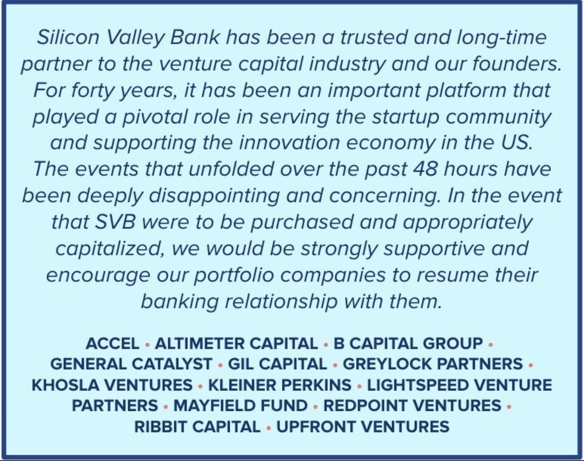 Love seeing this statement made by leading VCs. One of the big banks will massively benefit by building a relationship with all this top global investors and their portfolio companies.