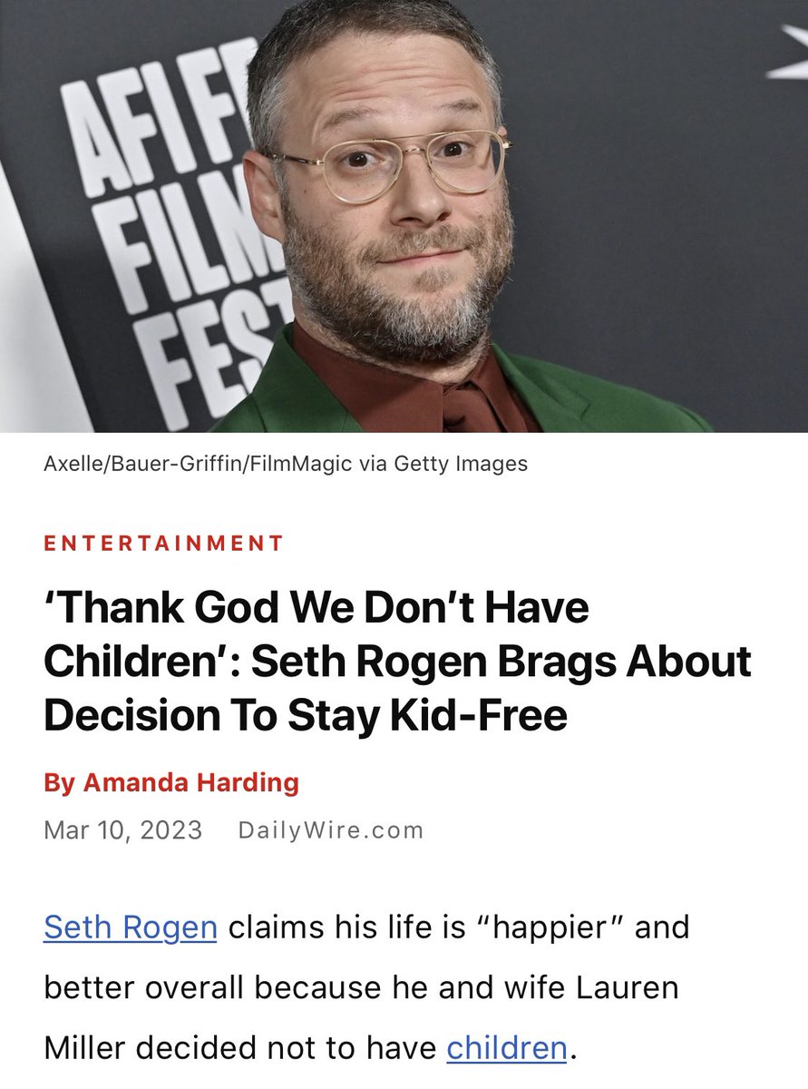 <a href="/Sethrogen/">Seth Rogen</a> <a href="/Sethrogen/">Seth Rogen</a>—being near kids is not the same as combining an element of your soul with someone &amp; the resultant human exerting determination. I never wanted kids—ever. My life would’ve been meaningless if I had my way—I only know it because my selfishness wasn’t satisfied.