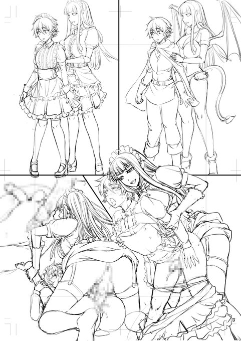 #コミッション #モンムス #男の娘 主人公とサキュバスのコスプレ会?のペン入れやっていきます 