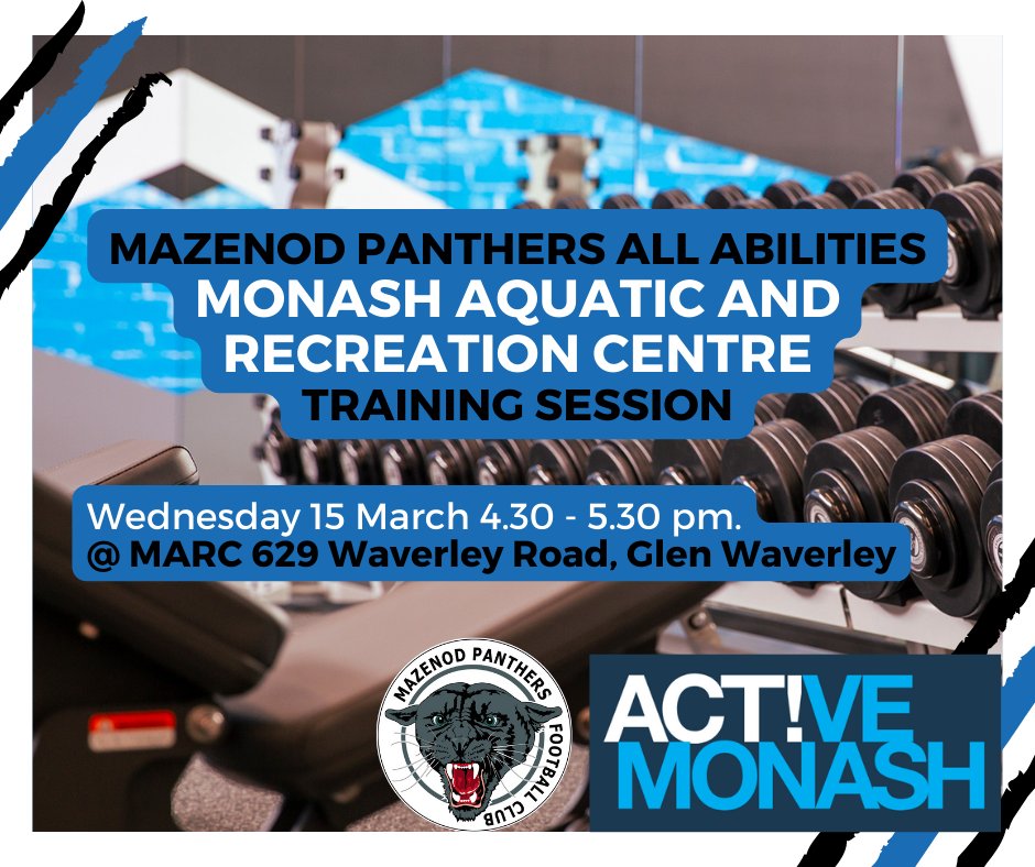 This Wednesday's training session is going to look a little different! We are excited to be partnering with Active Monash who will be hosting training at their Monash Aquatic and Recreation Centre (Waverley Road). BYO water bottle, runners and towel!