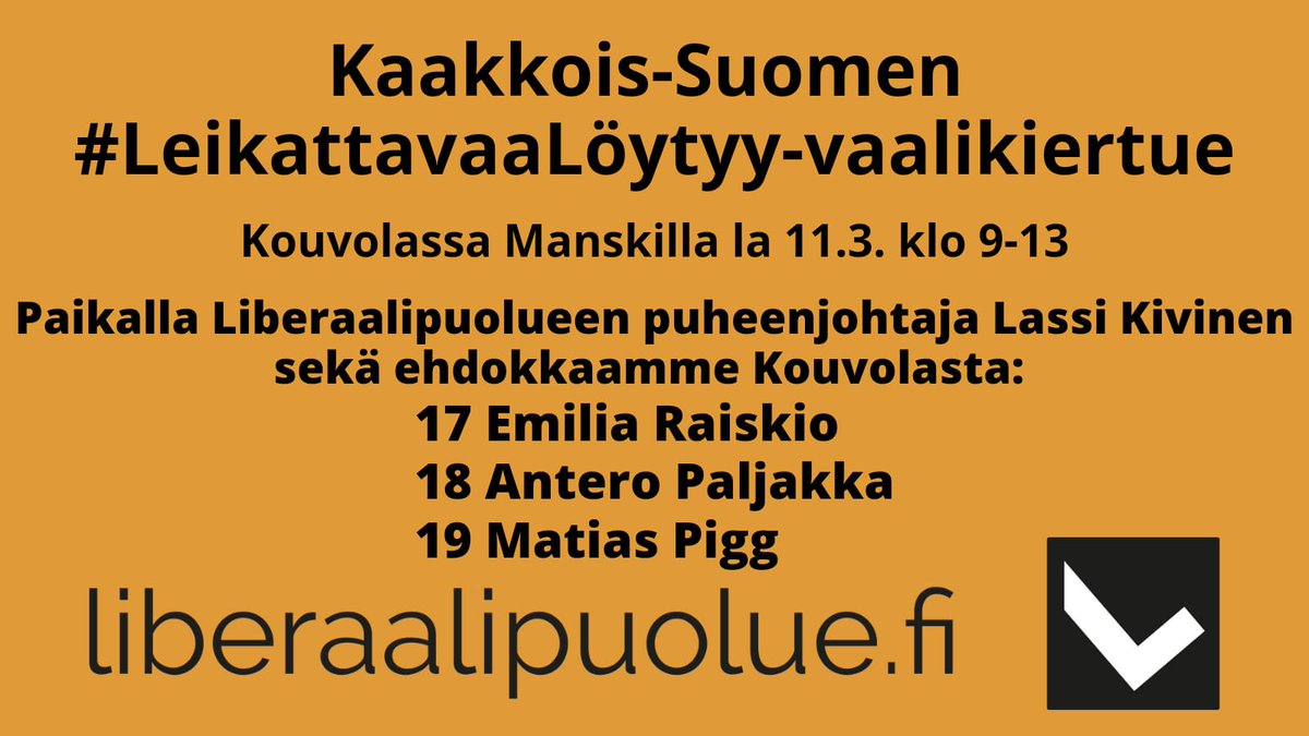 EmiliaRaiskio's tweet photo. Tänään @Kouvolakaupunki olisi @Liberaalipuolue kaakossa! Mukana minä, @AnteroPaljakka ja @MatiasPigg, sekä puolueen pj @KivinenLassi. 25 ensimmäistä kävijää saapi myös rairuohon matkaansa mun naamallani varustettuna!
#vaalit2023 #manski #rairuoho https://t.co/R8sYu2XKEl