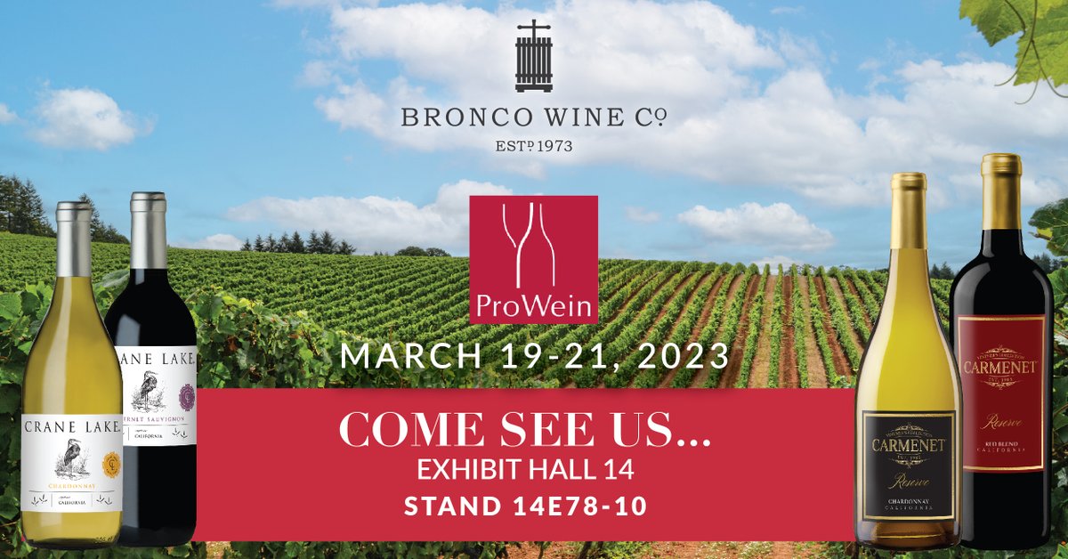 ✨We are heading to Düsseldorf for @ProWein 2023. If you are too, make sure to stop by and see us for your California wine needs. . #broncowineco #wineindustry #californiawine #prowein2023 #winebusiness