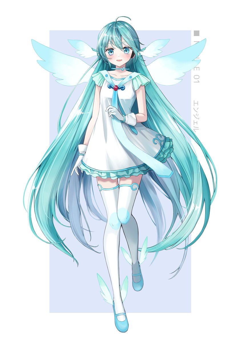 1girl solo long hair thighhighs gloves wings dress  illustration images