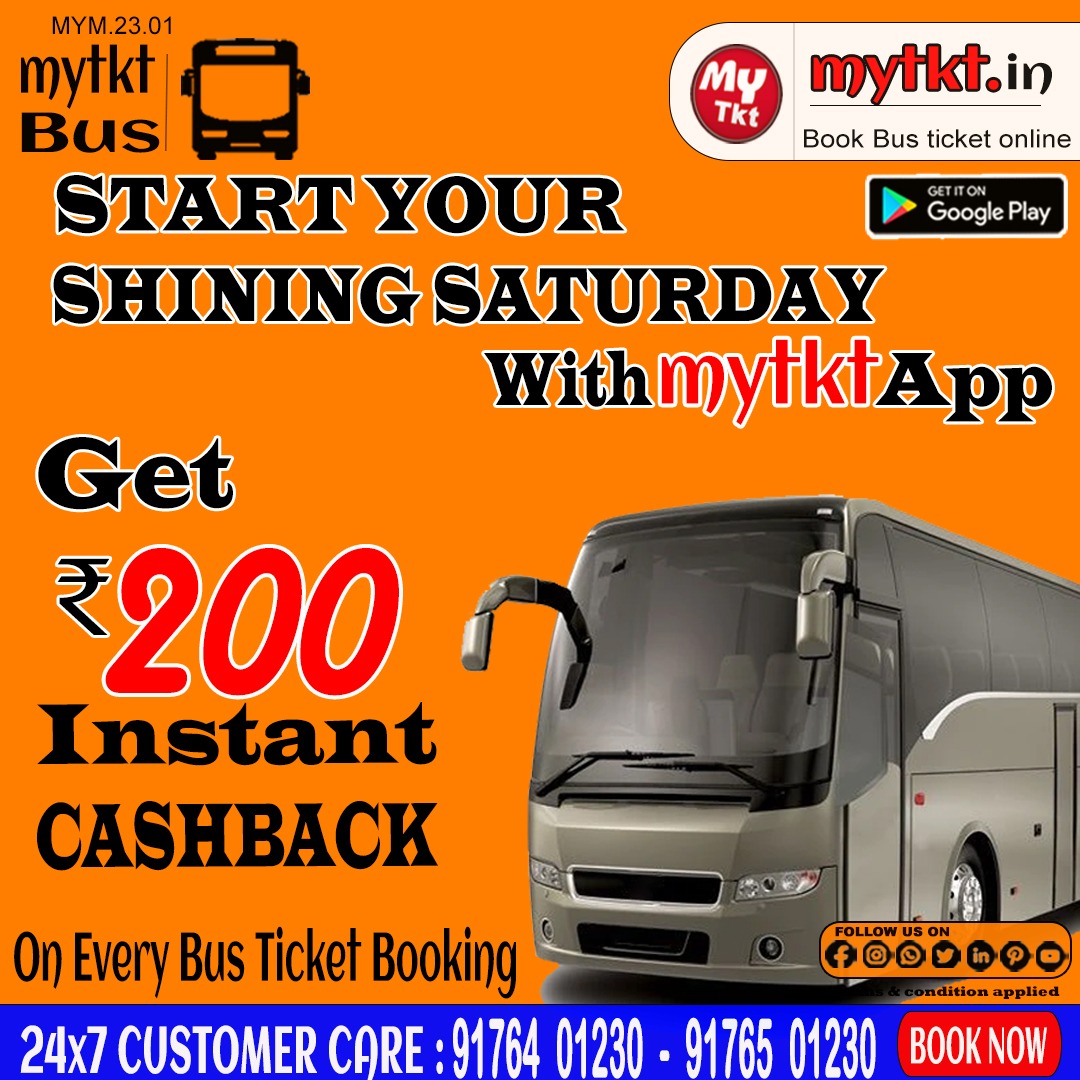 mytkt_in's tweet photo. MYTKT
#Saturdayoffer
“Saturday Mornings brings happiness along with it.”
#offer:Get ₹200 Instant #Cashback on Every Bus Ticket Booking.
#mytkt #myticket #bus #BOOKINGS #saturday #Funday #weekend #travel #highway #traveling #travelblogger #roadTrip #safetravel #Chennai #tickets https://t.co/wMraWcSBJp