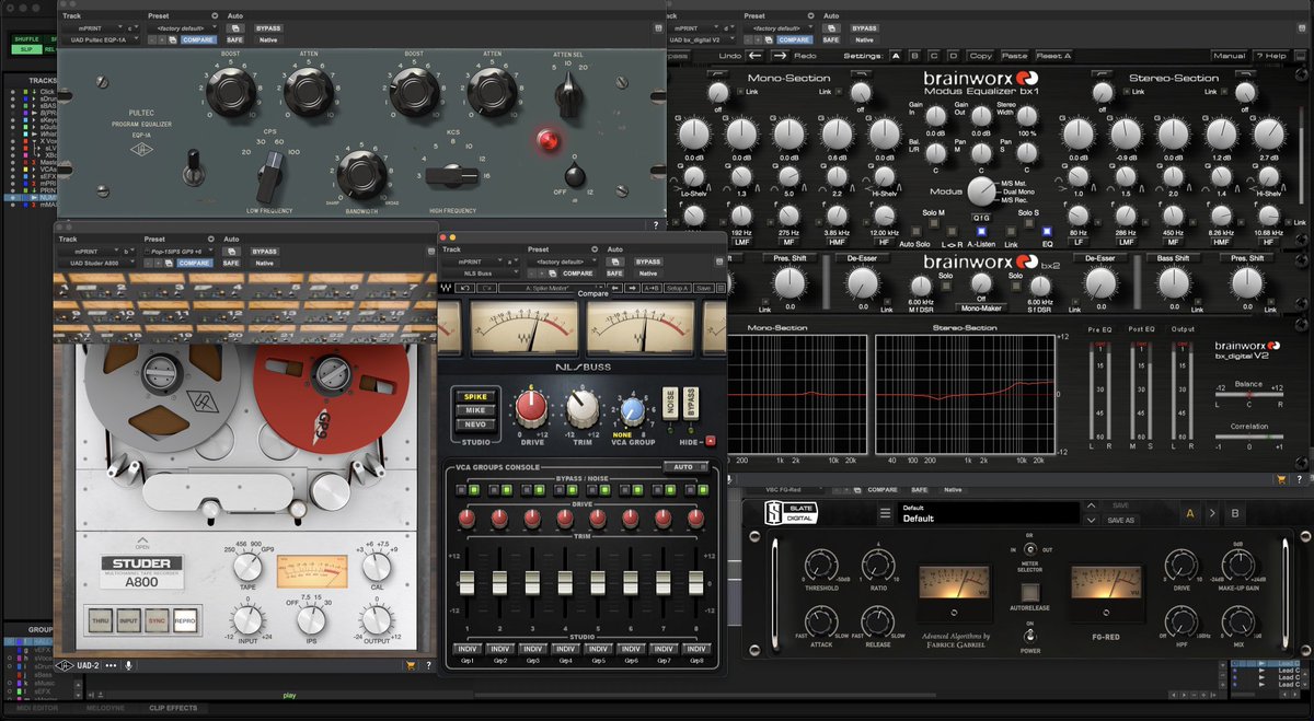 GluedBySohta's tweet photo. 今日のマスターバス。やり過ぎの美学。
#musicproduction #mixing #howmuchistoomuch 

@UAudio @SlateDigital @WavesAudioLtd @brainworxaudio https://t.co/bnLGgov8xH