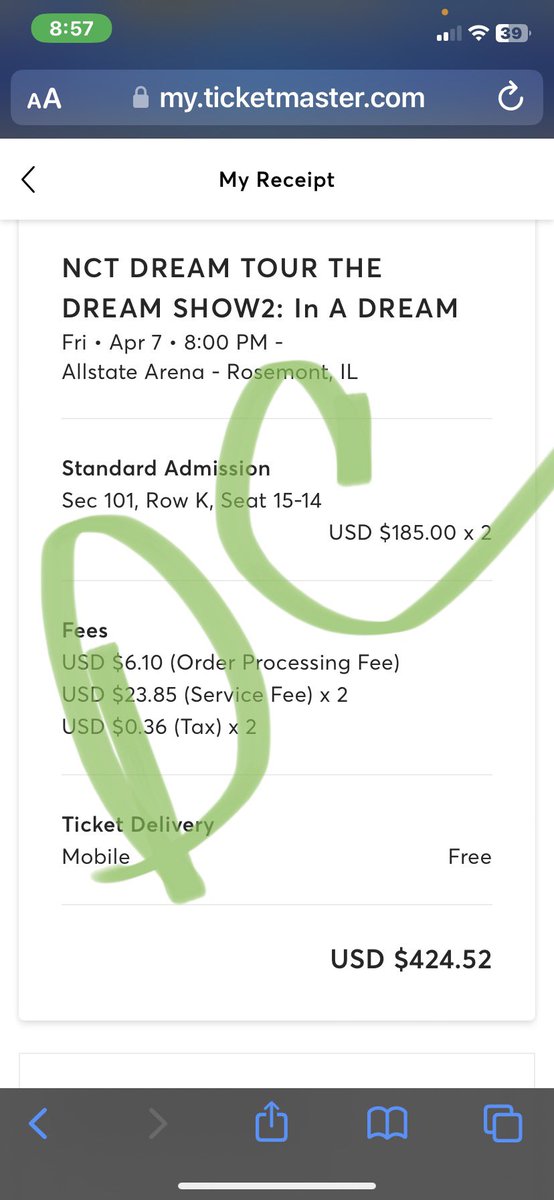 #wtsnctdream ROSEMONT / CHICAGO show 2 tickets for Section 101 Row K.  Paid 424 total