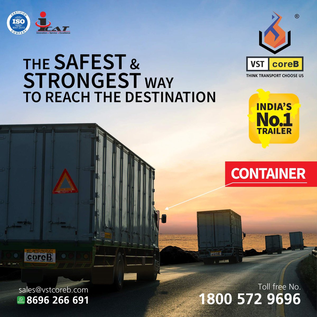 The Safest & Strongest way to reach the Destination with VST Coreb Trailers.
.
#vstcoreb #vstcorebtrailers #tiptrailer #sidewalltrailer #flatbedtrailer #bulker #containers #contrailer #sekeletal #containers #carcarrier #runninggear #trailer #trailermanufacturer