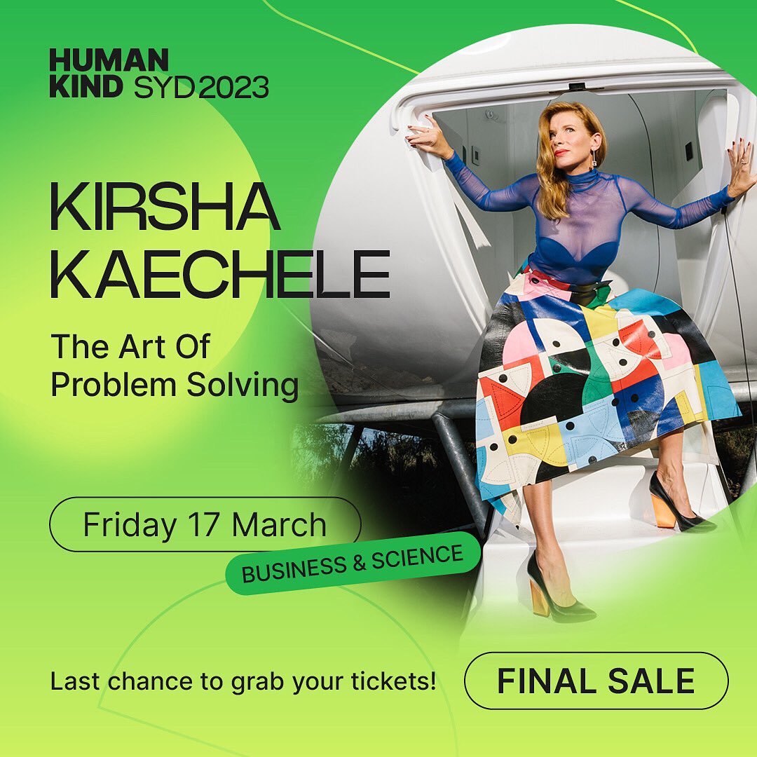 Kirsha Kaechele is coming to #humankindsydney to share 'The Art of Problem Solving' next week!

You can't miss this event and you won't - just follow the link in our bio to secure the final remaining tickets!

#KirshaKaechele #HumanKindSydney2023 #VisitSydney