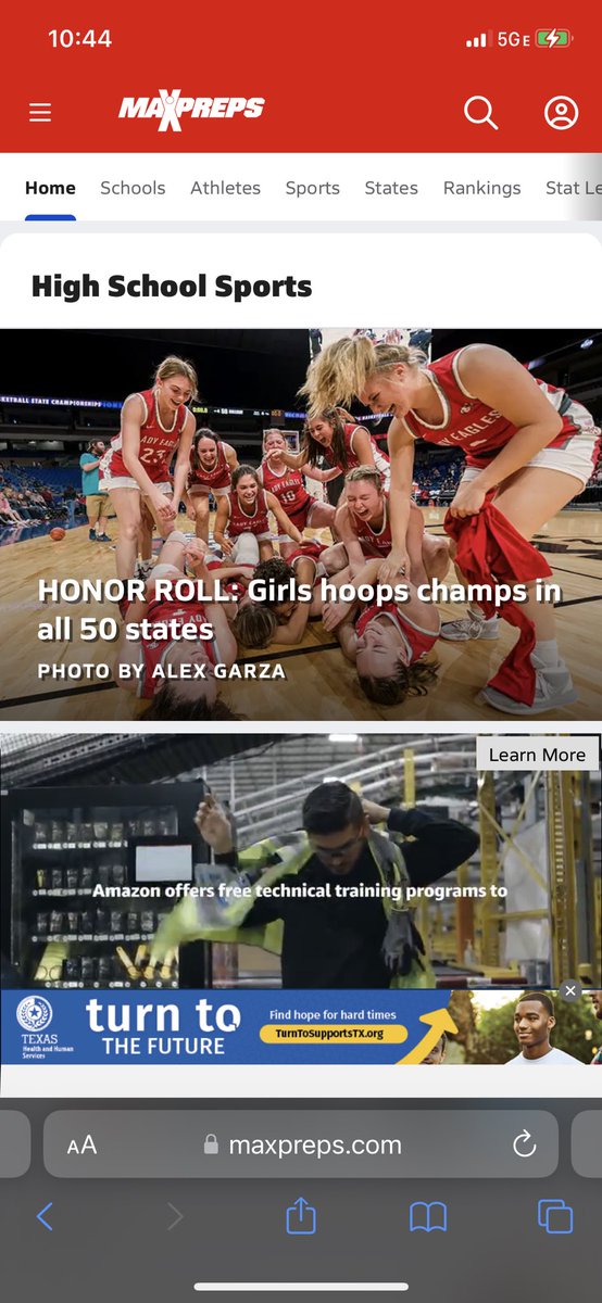 Pretty awesome to see our <a href="/HHSLadyEaglesBB/">Lady Eagles Basketball</a> girls on the homepage of maxpreps.  Even more cool that 7 of them are 5-0 this week in softball, and 4 of them won a varsity track meet Thursday night!  #MultiSportAthletes #HERO