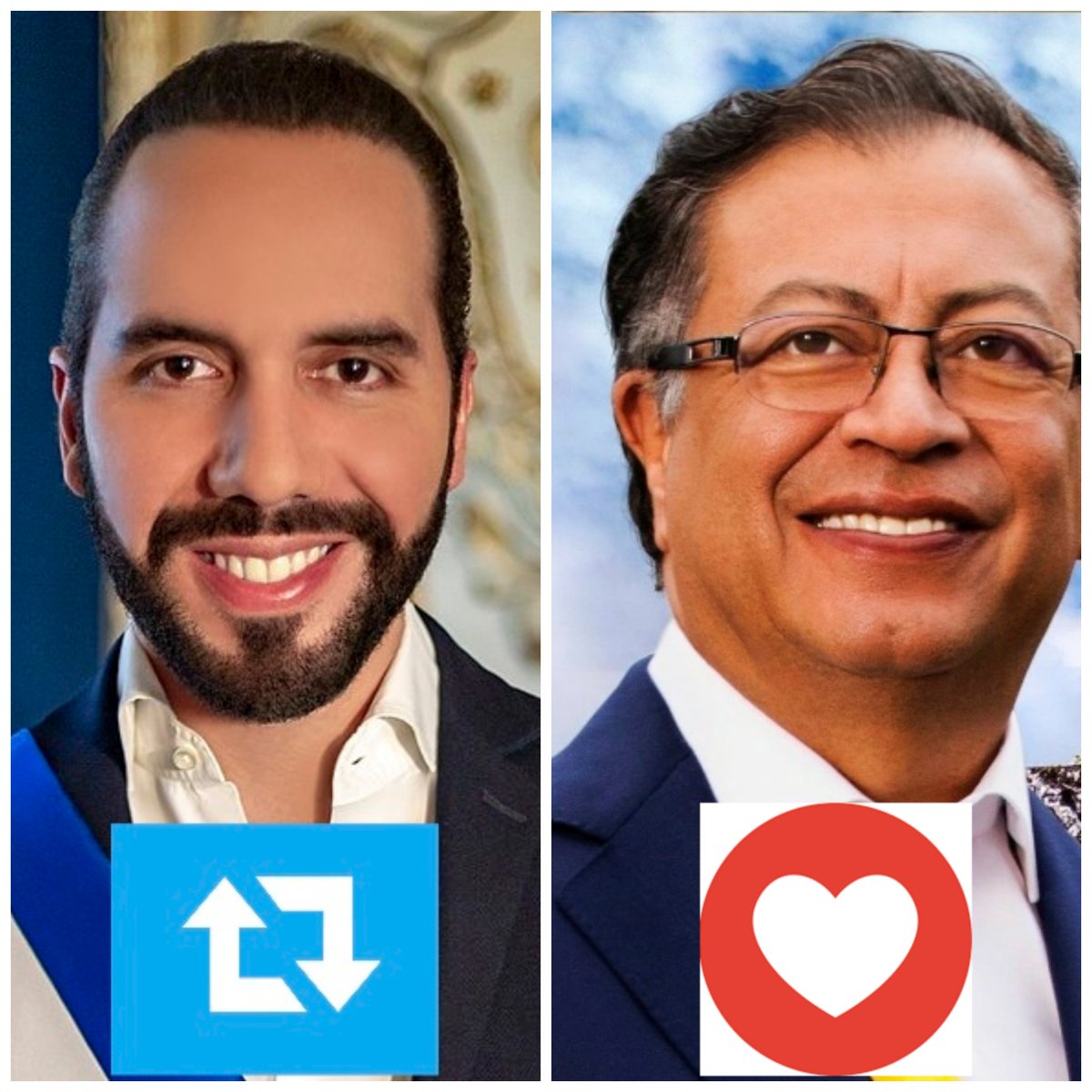 Para ti ¿Quién es el mejor presidente?  
Nayib Bukele  🔄 Vs. Gustavo Petro ❤️