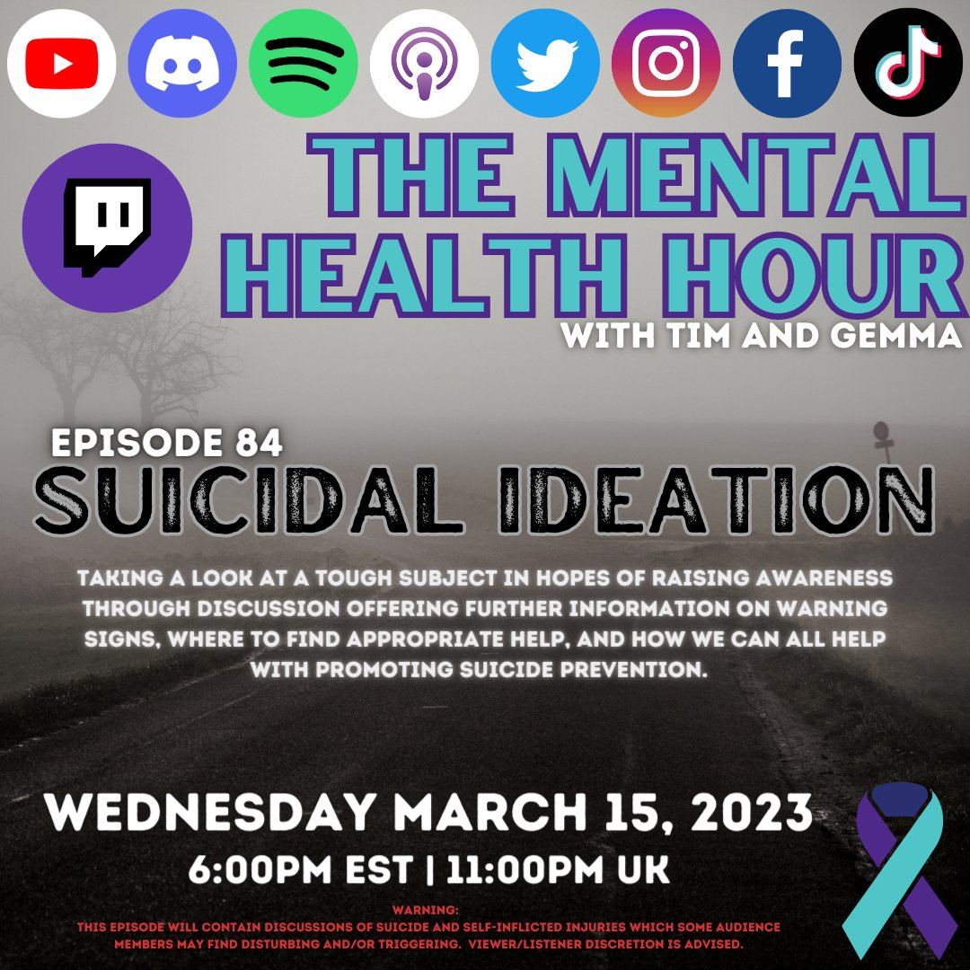 This week on TMHH - See you there!
#podcast #tmhh #spotify #applepodcasts #googlepodcasts #PodcastRecommendations #podcastshow #trending #live #mentalhealth #MentalHealthMatters #twitchstreamer #twitch #SuicidePrevention #SuicideAwareness #outofthedarkness