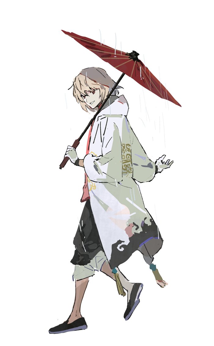 solo 1boy umbrella hood male focus holding white background  illustration images