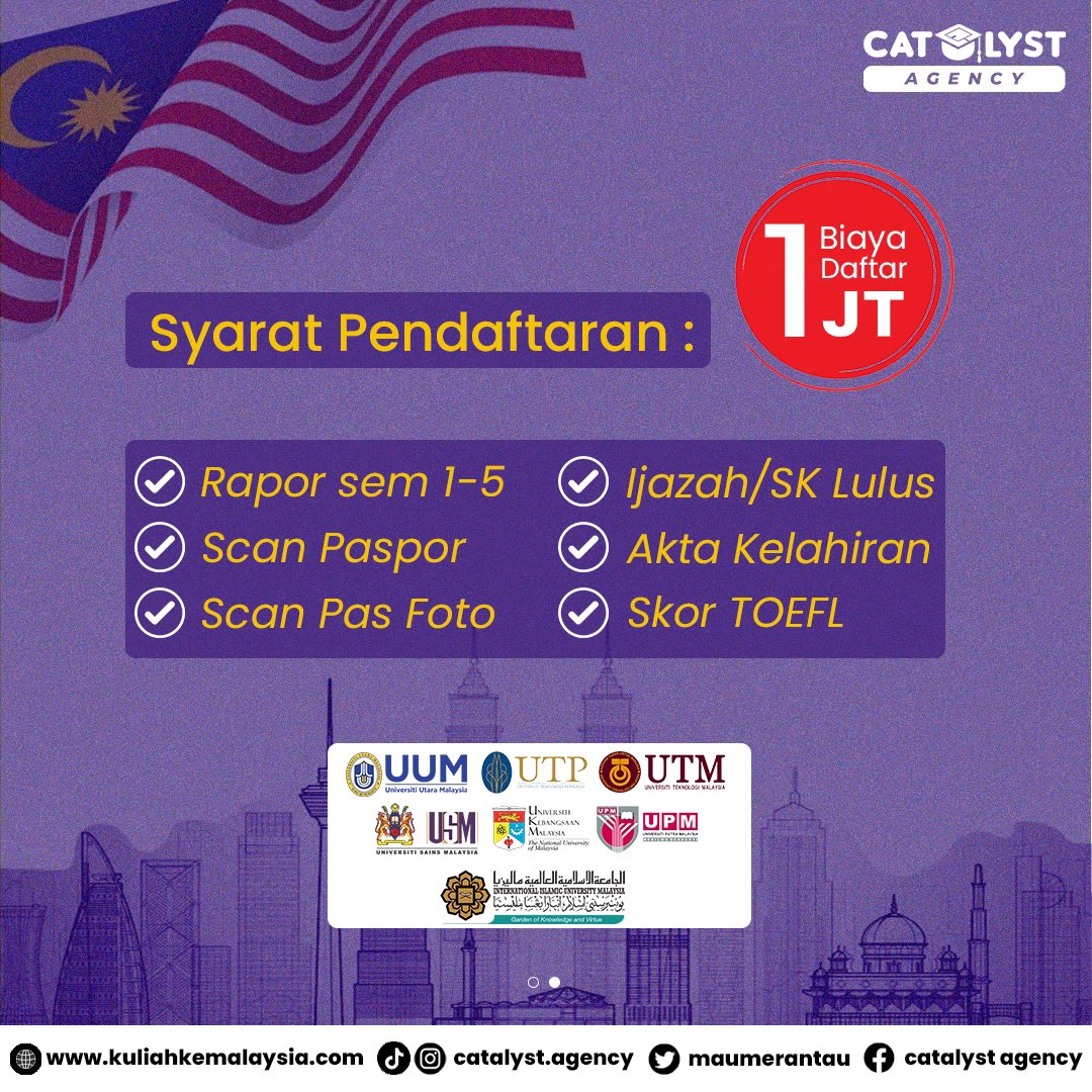 aro2n_kim10's tweet image. AYOOO PEJUANG GAP YEAR SISWA KELAS 12 GAS KULIAH KE MALAYSIA AJAA ❤️‍🔥❤️‍🔥💪 NO RIBET RIBET BISA KULIAH DI PTN TOP DUNIAA🥳🥳🥳 #gapyear #utbk2023 #kelas12 #un #malaysia #sbmptn #snmpt #ltmpt
