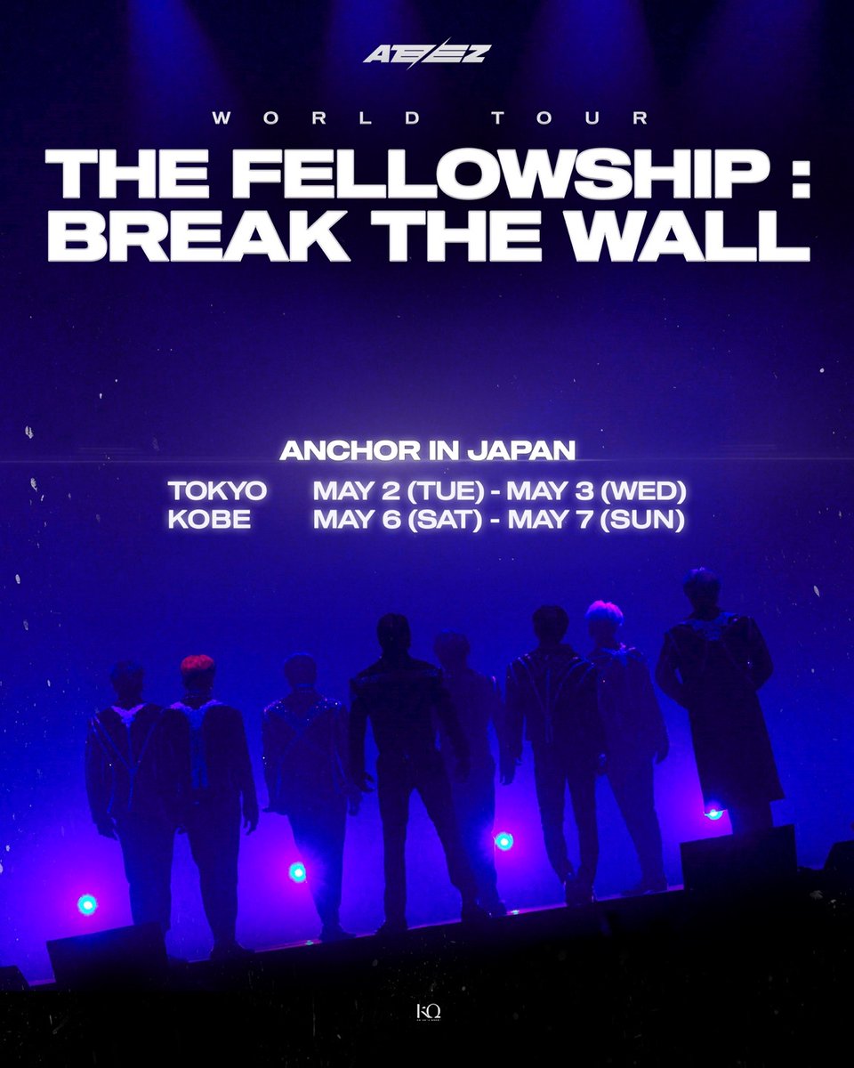 [📷] ATEEZ WORLD TOUR [THE FELLOWSHIP : BREAK THE WALL] ANCHOR IN JAPAN
⠀
🗓 TOKYO 2023. 05. 02(TUE) - 05. 03(WED)
🗓 KOBE 2023. 05. 06(SAT) - 05. 07(SUN)
⠀
#TheFellowship #Break_The_Wall #ATEEZ #에이티즈 #エイティーズ
