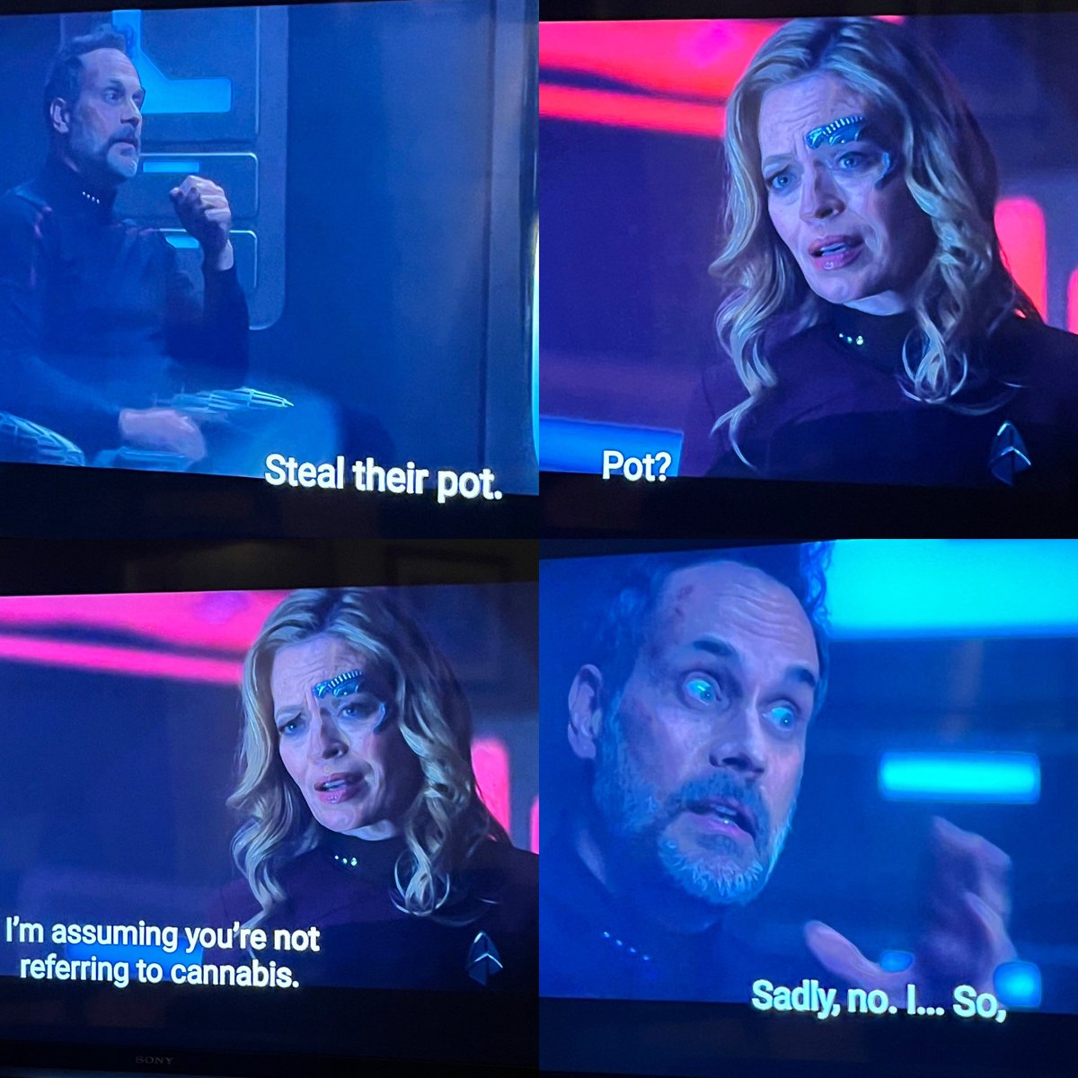 Mathoney's tweet image. Jameson and cannabis are canon. 🖖#StarTrekPicard