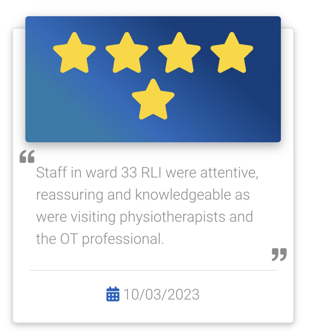 Patient Experience UHMBT 🌻 (@puhmbt) on Twitter photo Saturday satisfaction results are flowing in. ⭐️⭐️⭐️⭐️⭐️Staff in ward 33 RLI were attentive, reassuring and knowledgeable as were visiting physiotherapists and the OT professionals <a href="/UHMBT/">MorecambeBayNHSTrust</a> <a href="/33Rli/">RLI Ward 33</a> Saturday satisfaction results are flowing in. ⭐️⭐️⭐️⭐️⭐️Staff in ward 33 RLI were attentive, reassuring and knowledgeable as were visiting physiotherapists and the OT professionals <a href="/UHMBT/">MorecambeBayNHSTrust</a> <a href="/33Rli/">RLI Ward 33</a>