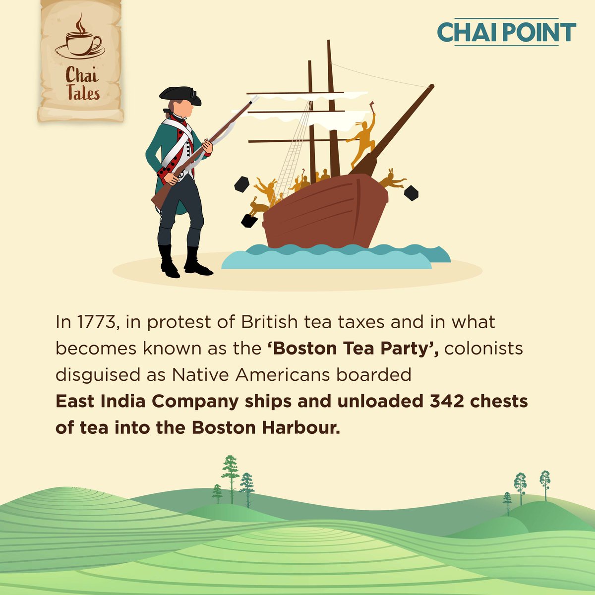 IRunOnChai's tweet photo. Did you know that the Boston Tea Party was actually a protest and not really a tea party? 🤯🍃

Share this interesting fact with your fellow Chai lovers and stay tuned for the next edition of Chai Tales! ☕✨

#trivia #facts #History #chai #teatime #WeekendReads #irunonchai https://t.co/bJ69xRErbs