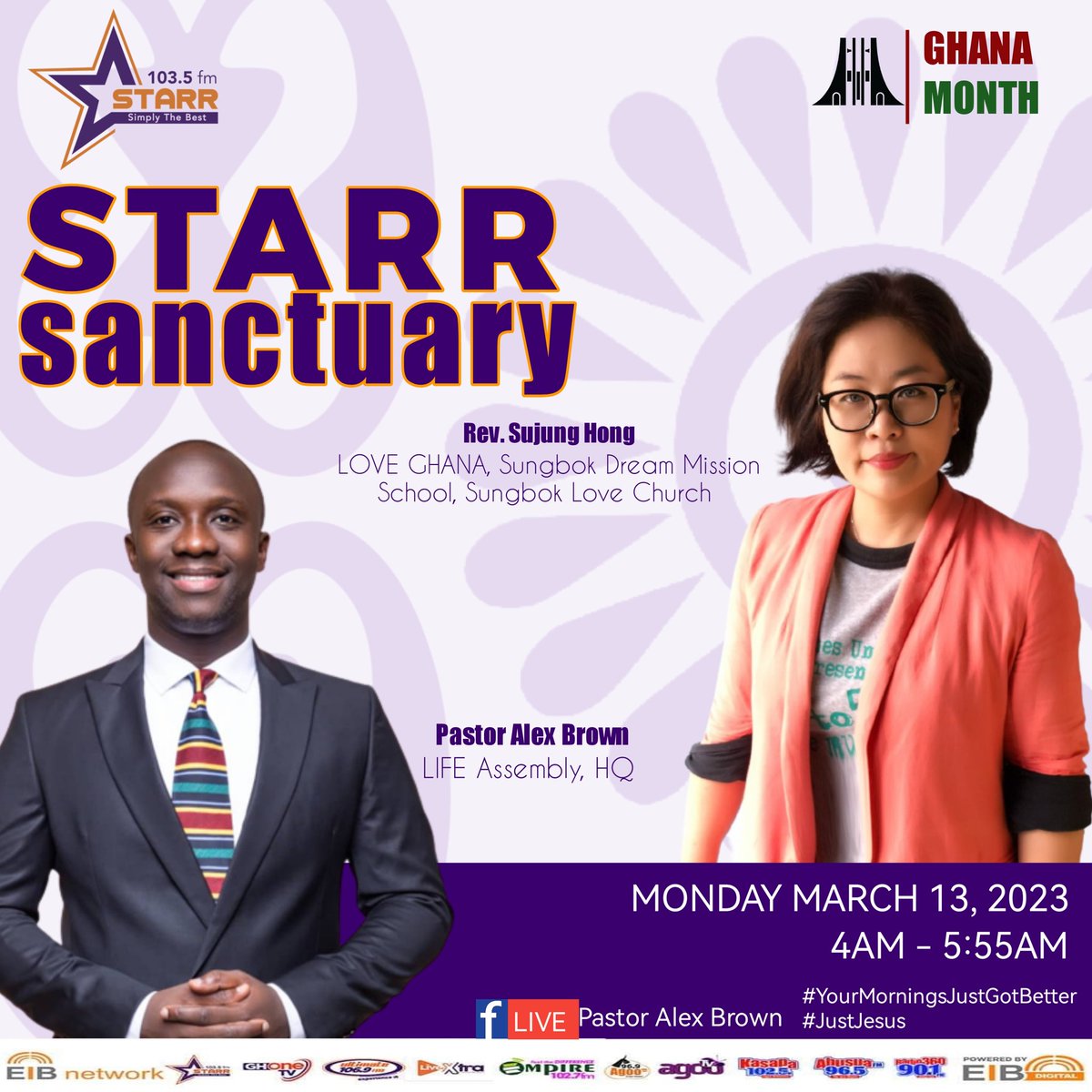 RevAlexBrown's tweet photo. #StarrSanctuary
Make a date with us on Monday, 13th March, 2023 on #Starr1035fm.

Pastor Sujung Hong, a Christian Missionary from Korea delivers #J15 on Starr Sanctuary.

#yourmorningsjustgotbetter 
#perceivinggodsvoice 
#pastoralexbrown 
#lifeassemblyhq 
#JustJesus 
#Jesus15 https://t.co/vbEBAUDx73