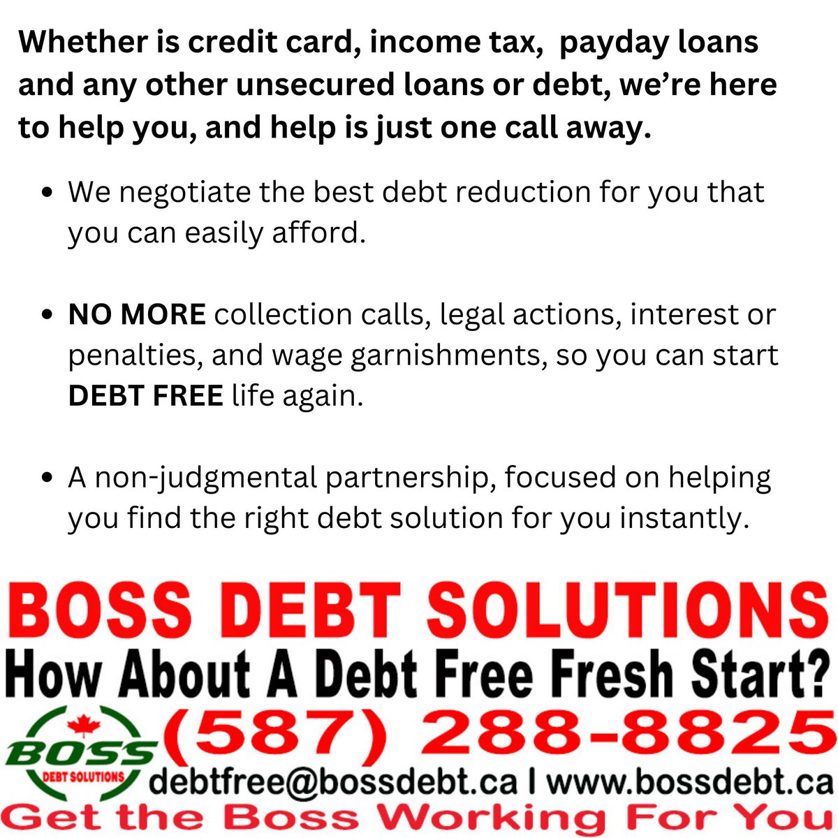 BossDebt's tweet photo. Debt is Manageable
Boss can help you DEBT FREE FRESH START
#BOSS #debtsolutions #debtrelief #debtfree #payingoffdebt #debtelimination #YYC #Calgary #financialfreedom
Get the BOSS Working For You https://t.co/wPAS0UjOaw