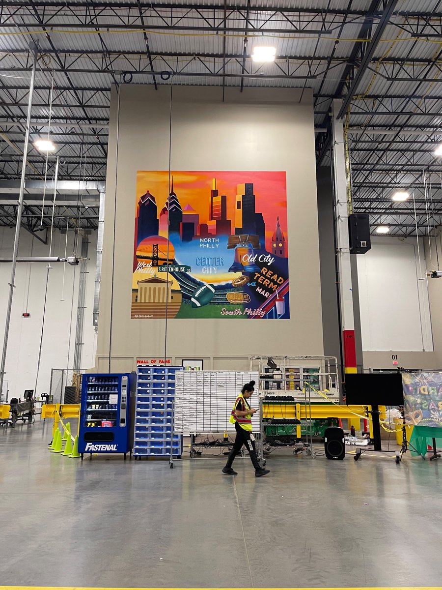 Philly themed mural for a large client through @beautifyearth #philly #philadelphia #phillymural #phillyartist #phillymuralist #southphilly #westphilly #northphilly #oldcity #rittenhousesquare #readingterminalmarket #cheesesteak #cityscape #cityskyline #phillyskyline #paint #art