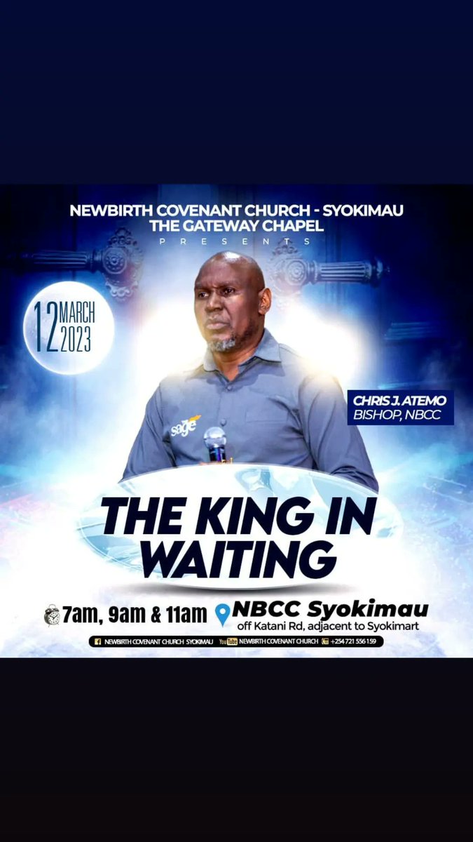How do you behave when you are anointed for the throne but someone is still on it and you have to serve the one you are supposed to replace? #TheKingInWaiting, this Sunday the 12th of March at Newbirth Covenant Church Syokimau - The Gateway Chapel.

#2023CovenantInheritance