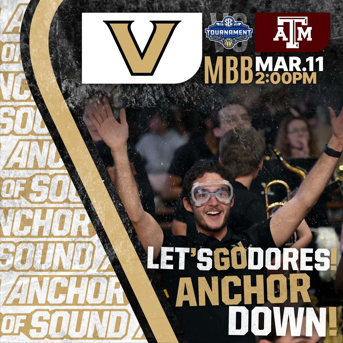 Anchor of Sound RETURNS to @BrdgstoneArena this afternoon to cheer on the Commodores as @VandyMBB faces the Aggies of Texas A&M in the semifinals of the #SECTourney! #AnchorDown #SECMBB #SOGILTB @vucommodores @VanderbiltU