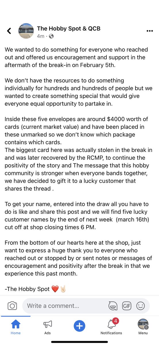 HobbySpotAndQCB's tweet photo. 💥$4000🇨🇦 Worth Of Cards - 5 Packages💥 Thank U everyone who reached out with positive encouragement &amp; support in the aftermath of last month.  Like &amp; Retweet to Enter.  As much as bad experiences can take joy out of life the hobby community never fails 2 amaze us #morethanahobby https://t.co/powqHzA1LY