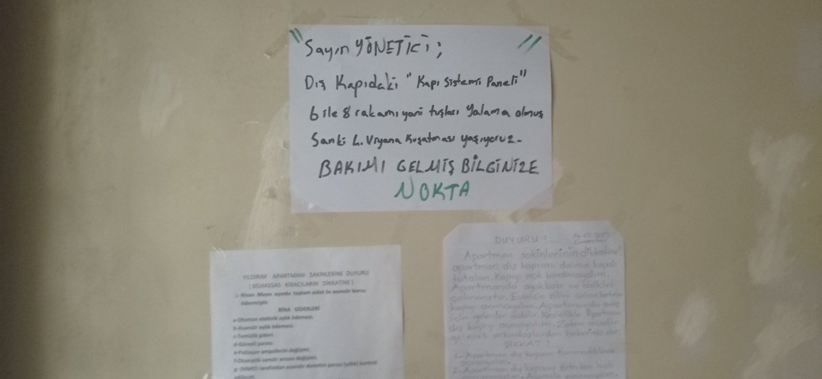 Her olayda farklı noktalara tek tek A4 kağıdı yazıp asan bina yöneticisine apartman sakinlerinin uyguladığı tarife.