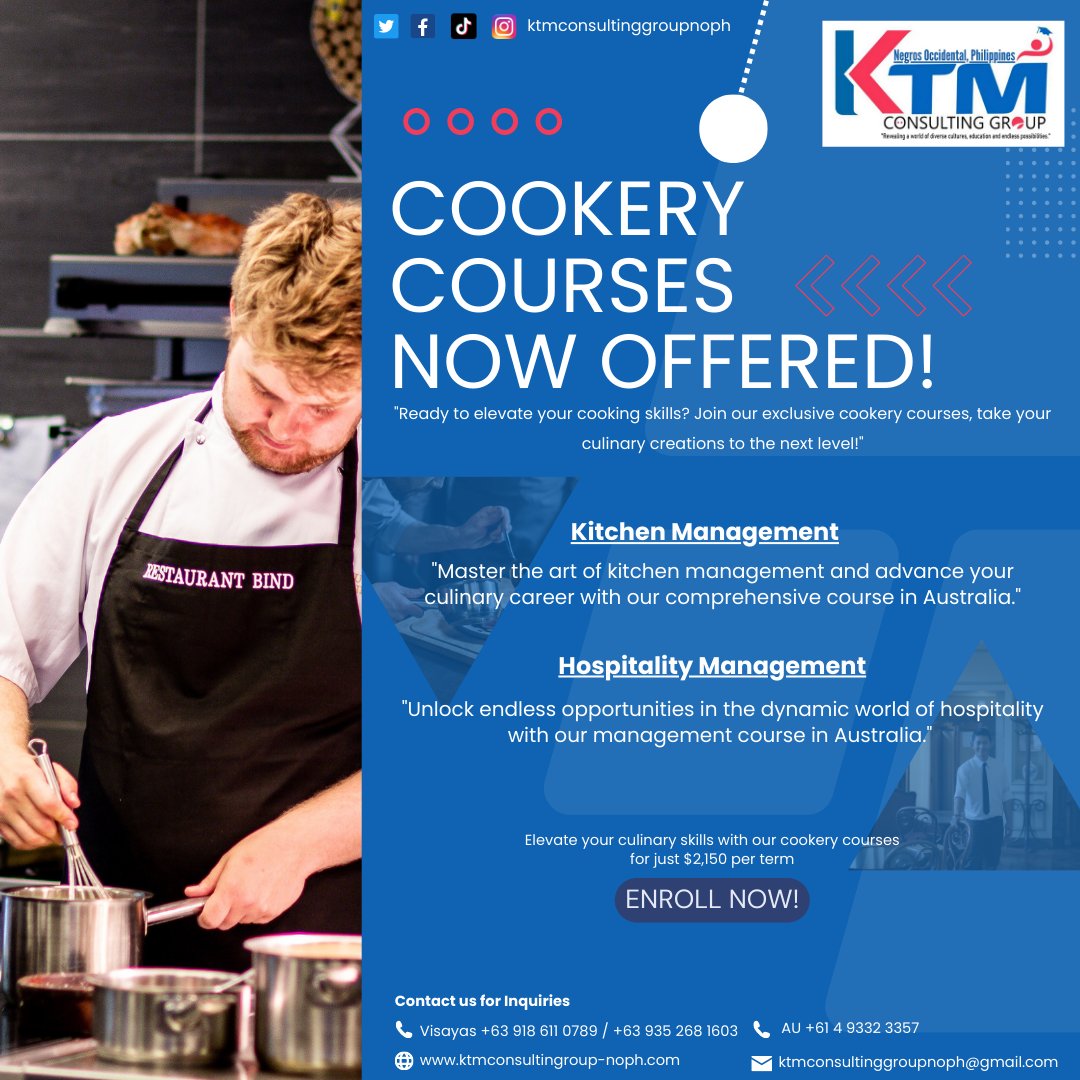 Ktm_NOPH's tweet image. "Spice up your culinary skills and enroll now in our cookery courses in Australia!"

Send us a message or email us at ktmconsultinggroupnoph@gmail.com #Studyabroad #consultingagency #Visaaustralia