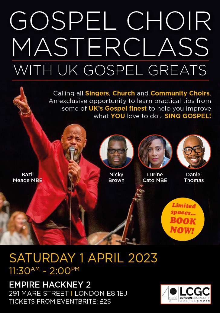 thelcgc's tweet photo. Fancy a few hours with some the UK’s finest gospel talent?! This masterclass is for you! 🤩

Sign up now at https://t.co/ZkMkzQvzMC

@BazilMeade 
@NickyBrownMusic 
@LurineCato 
#DanielThomas https://t.co/A6CJi0zXVX