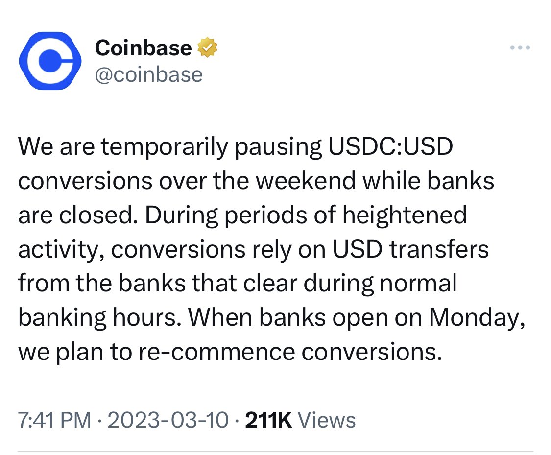 satoshibaggins's tweet image. Coinbase told you to convert your USD to USDC.

Now you can't convert it back.